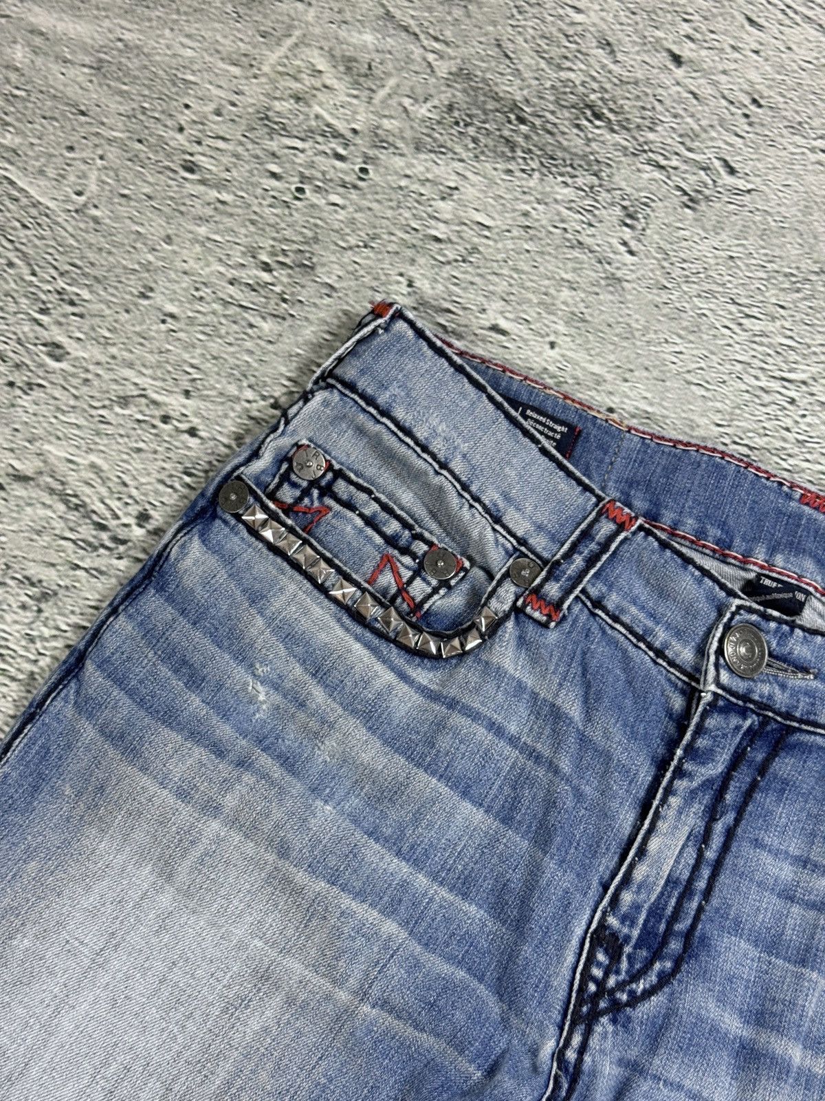 True Religion True Religion blue jeans red thick stitching Y2K studded Size US 34 / EU 50 - 7 Thumbnail