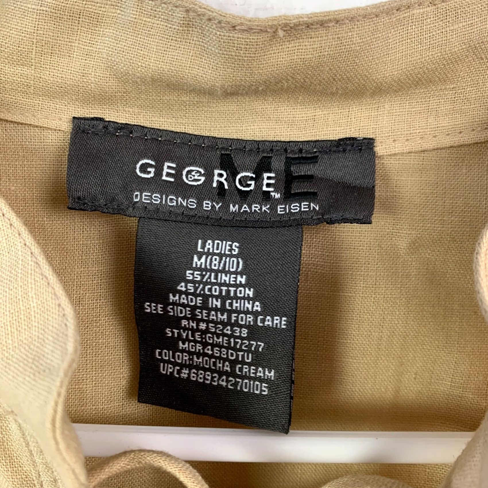 George George Linen Mandarin Lace-up Blouse Top Shirt Womens M Beige 3/4 Sleeve 55% Linen 45% Cotton N/A Size M / US 6-8 / IT 42-44 - 4 Thumbnail