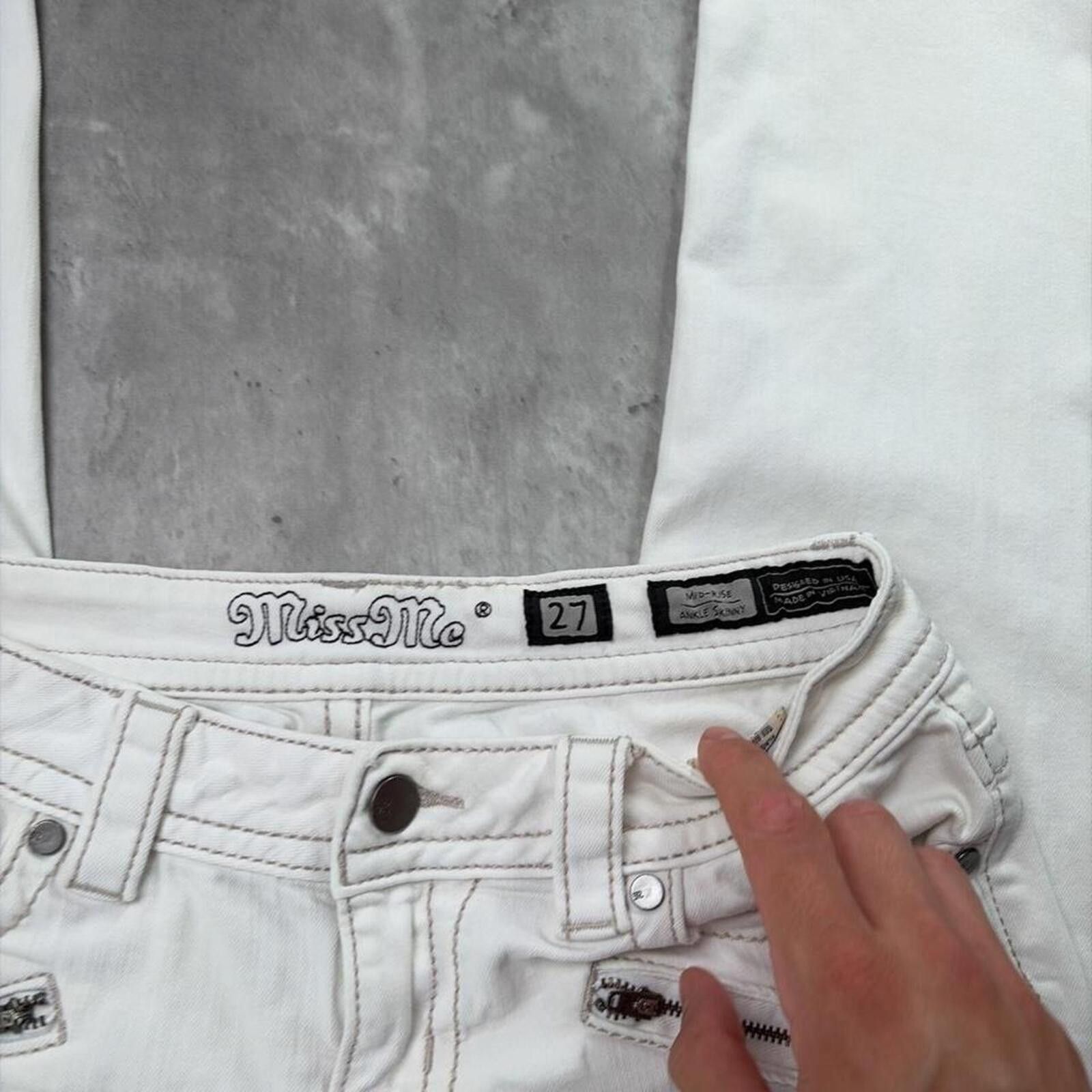 Other Y2K White Miss Me Grunge Gothic Ankle Skinny Denim Jeans Size 27" / US 4 / IT 40 - 6 Thumbnail