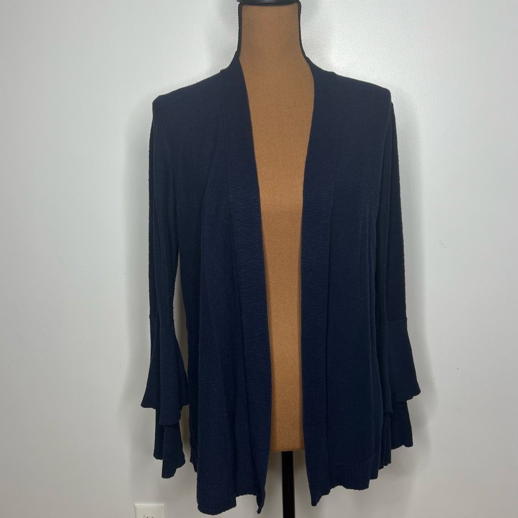 J.Crew J. Crew Navy Cardigan Open Front Sweater, Layered Ruffle Sleeves Women’s Medium Size M / US 6-8 / IT 42-44 - 2 Thumbnail