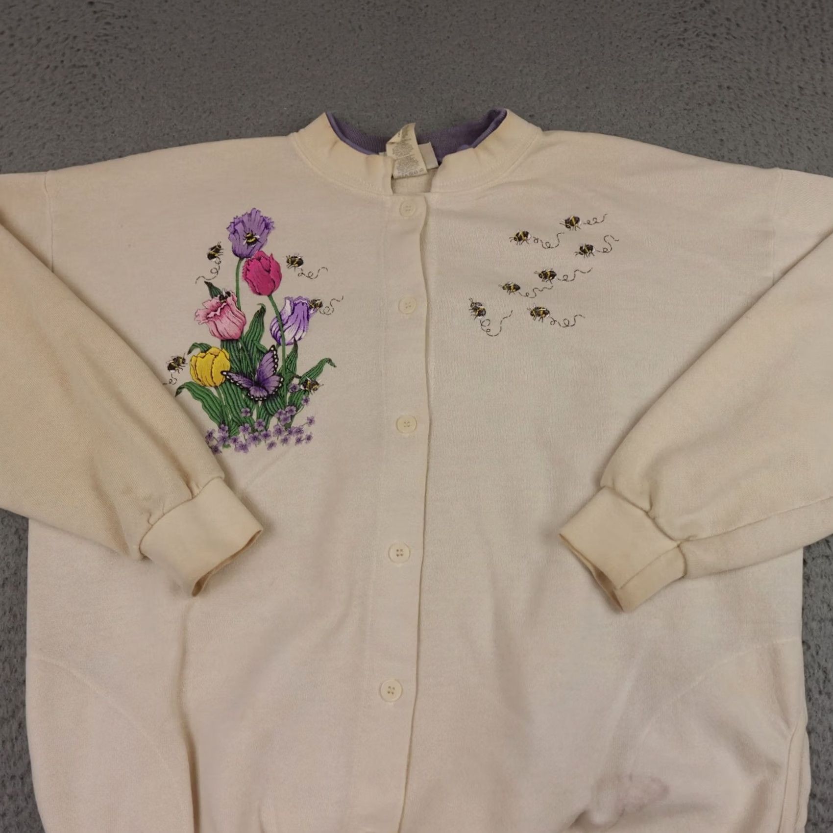 Vintage VINTAGE Morning Sun Cardigan Sweater Womens Large White Bees Flowers Grandma USA Size L / US 10 / IT 46 - 4 Thumbnail