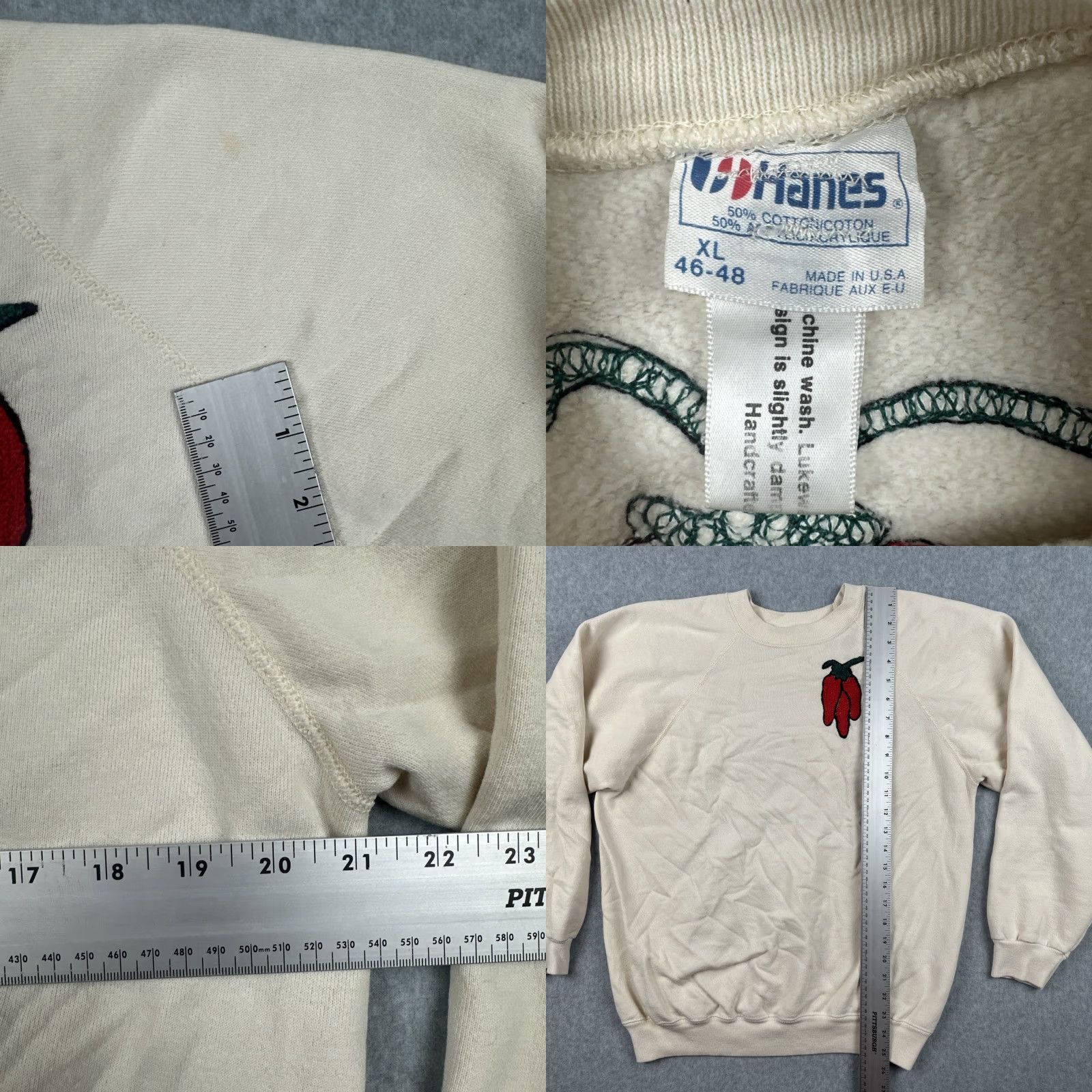 Hanes VINTAGE Hanes XL Raglan Sweatshirt Embroidered Chile Ristra White USA Men Size US XL / EU 56 / 4 - 8 Thumbnail