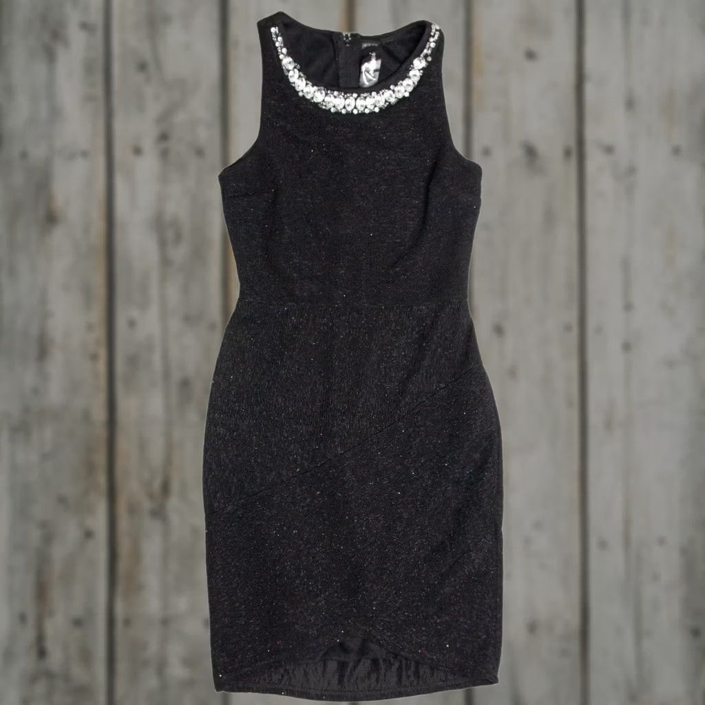 Vintage VINTAGE Trixxi Black Small Jeweled Collar Crinkle Party Dress Womens Size S / US 4 / IT 40 - 1 Thumbnail