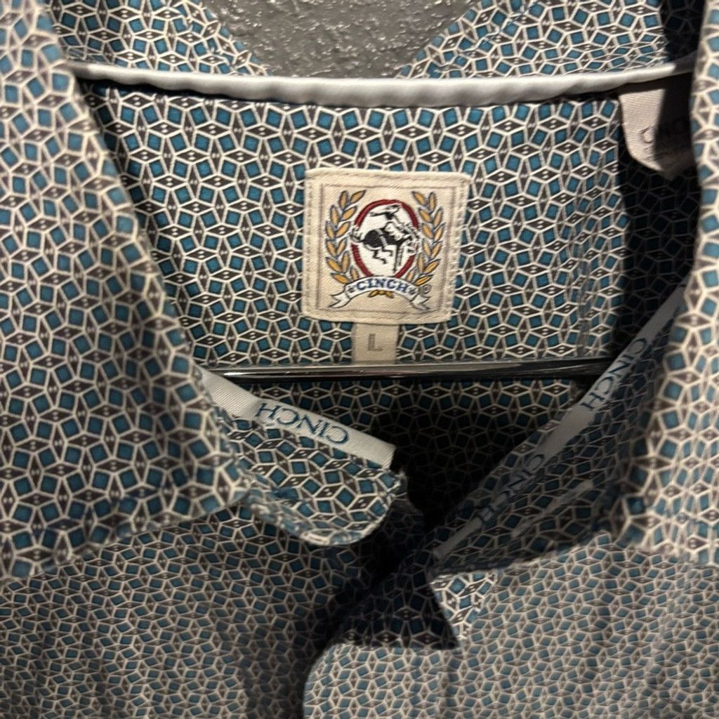 CINCH Cinch Men's Teal Patterned Button Down Shirt Size US L / EU 52-54 / 3 - 2 Thumbnail