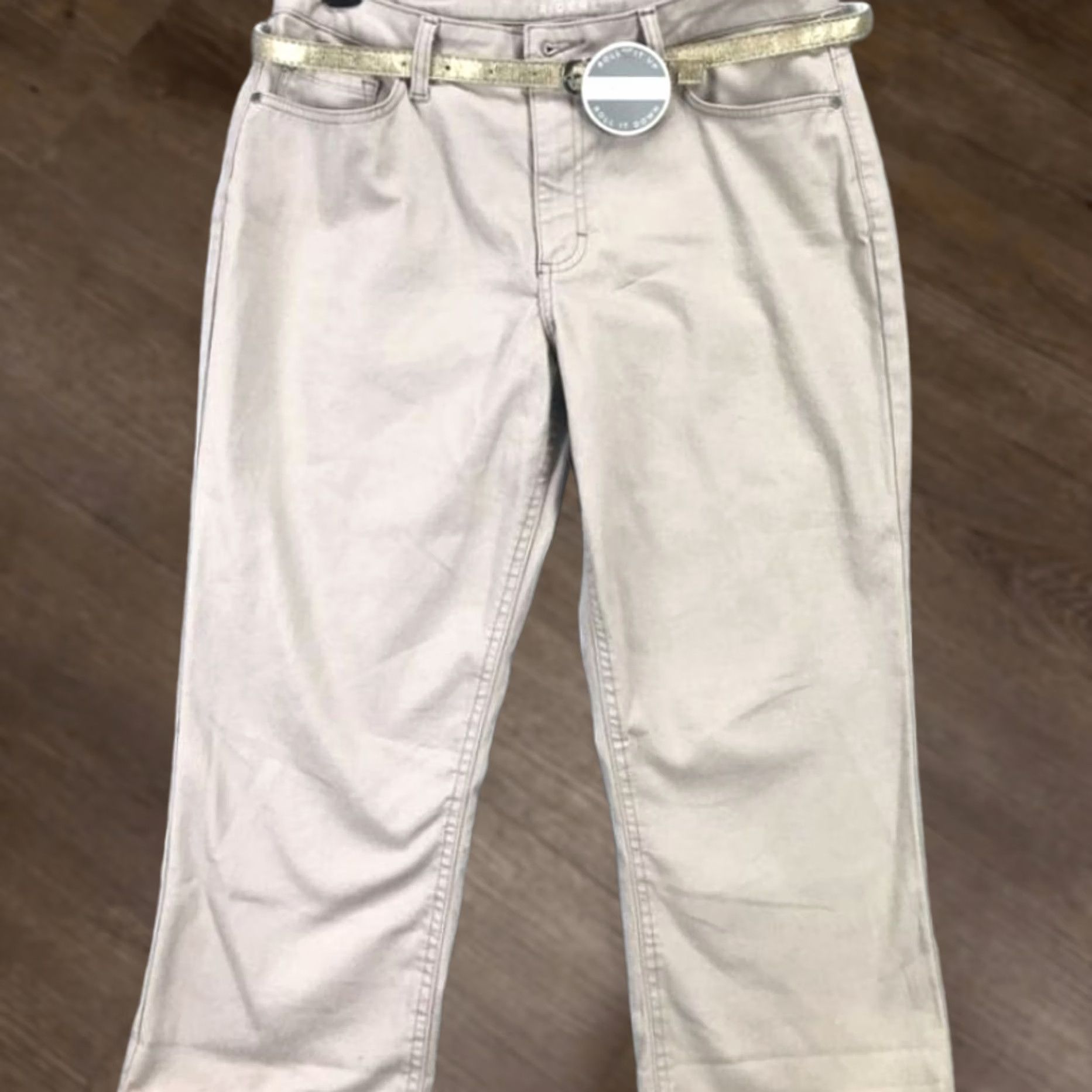 Lee Lee Riders Capri Pants Womens 12M Tan Mid Rise Belted Outdoors Denim Slacks New Size 34" / US 12 / IT 48 - 1 Thumbnail