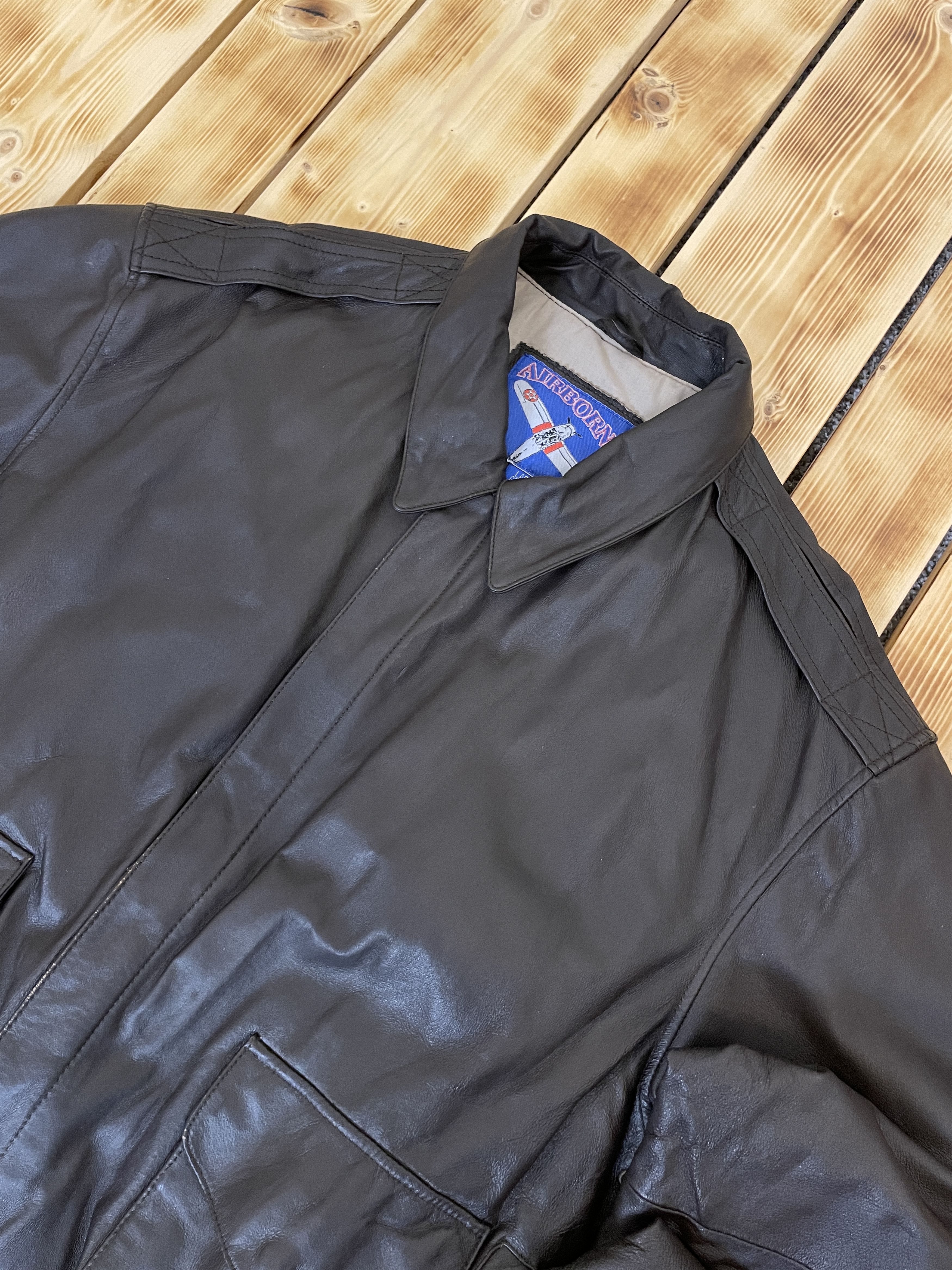 Other Vintage 90`s Airborne AirForce Genuine Leather Bomber Jacket Size US L / EU 52-54 / 3 - 2 Thumbnail
