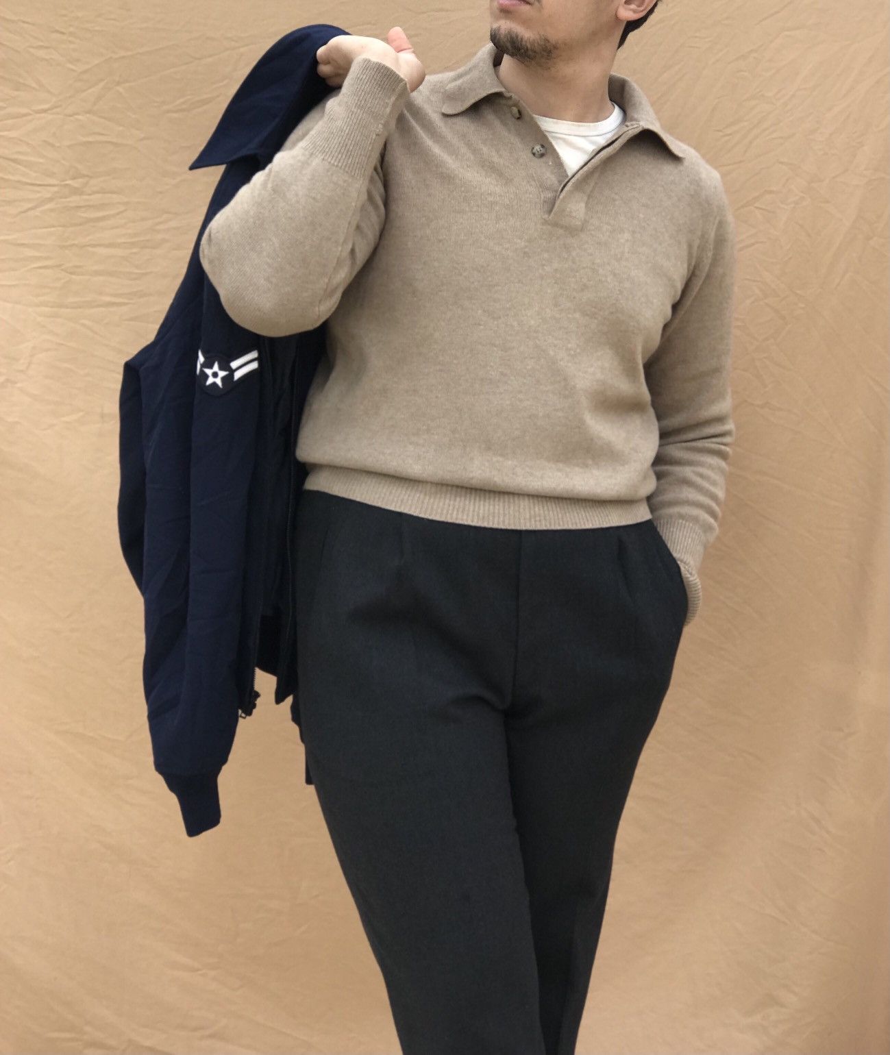 PURE CASHMERE THICK LONG SLEEVE POLO