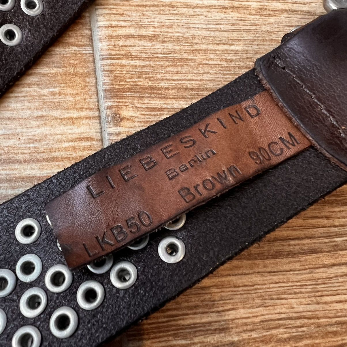 LIEBESKIND BERLIN 90s Y2K Grunge Brown Studded Belt Silver Size 36 - 5 Thumbnail