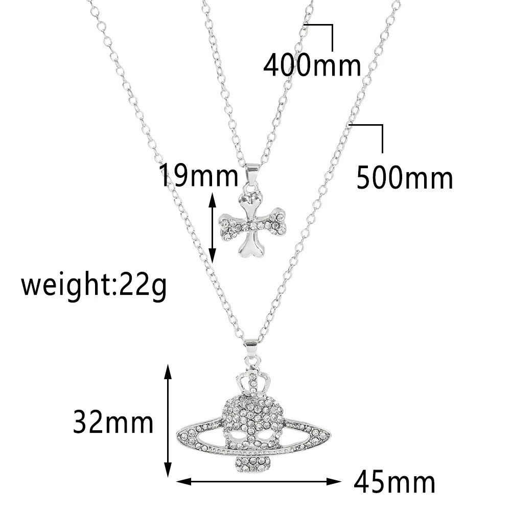 Jewelry Cross Skull Saturn Necklace Pendant Gothic Death Planet Size ONE SIZE - 8 Thumbnail