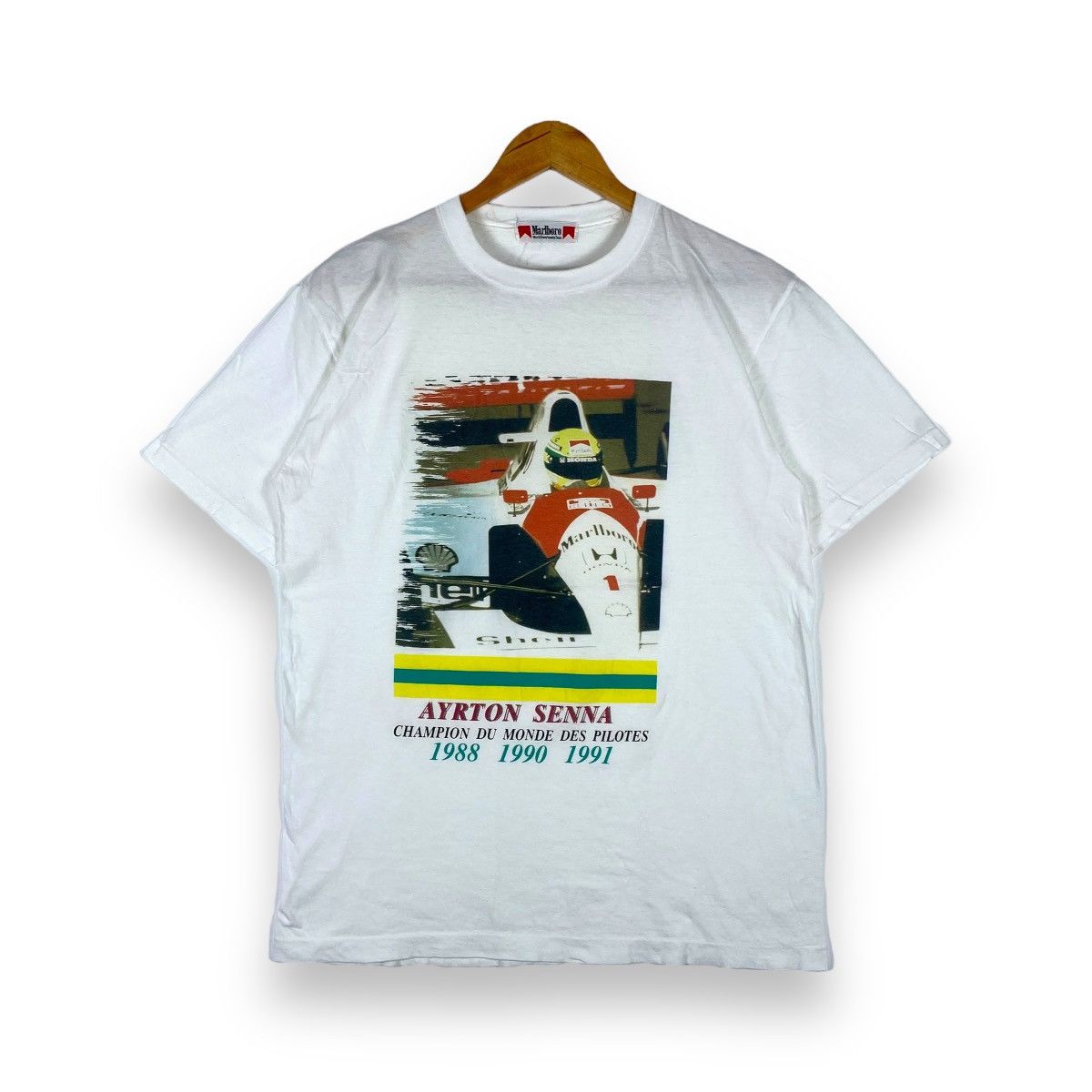 Formula 1 × Marlboro × Vintage VINTAGE 90's AYRTON SENNA MARLBORO F1 CHAMPION TEE Size US M / EU 48-50 / 2 - 1 Thumbnail