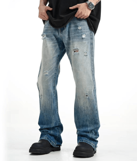 Japanese Brand × Jean Gradient washed men's retro flared ripped jeans Size US 32 / EU 48 - 1 Thumbnail