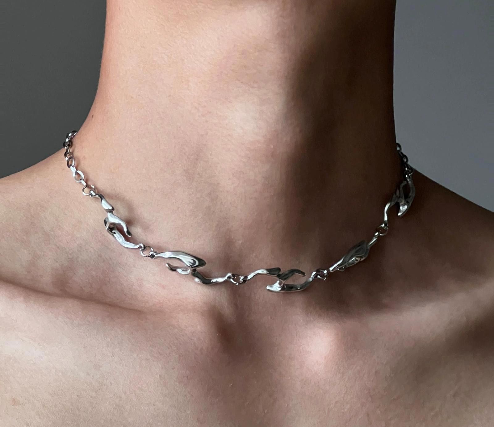 Vintage Silver Chunky Chain Link Necklace, Modern Necklace Size ONE SIZE - 1 Thumbnail