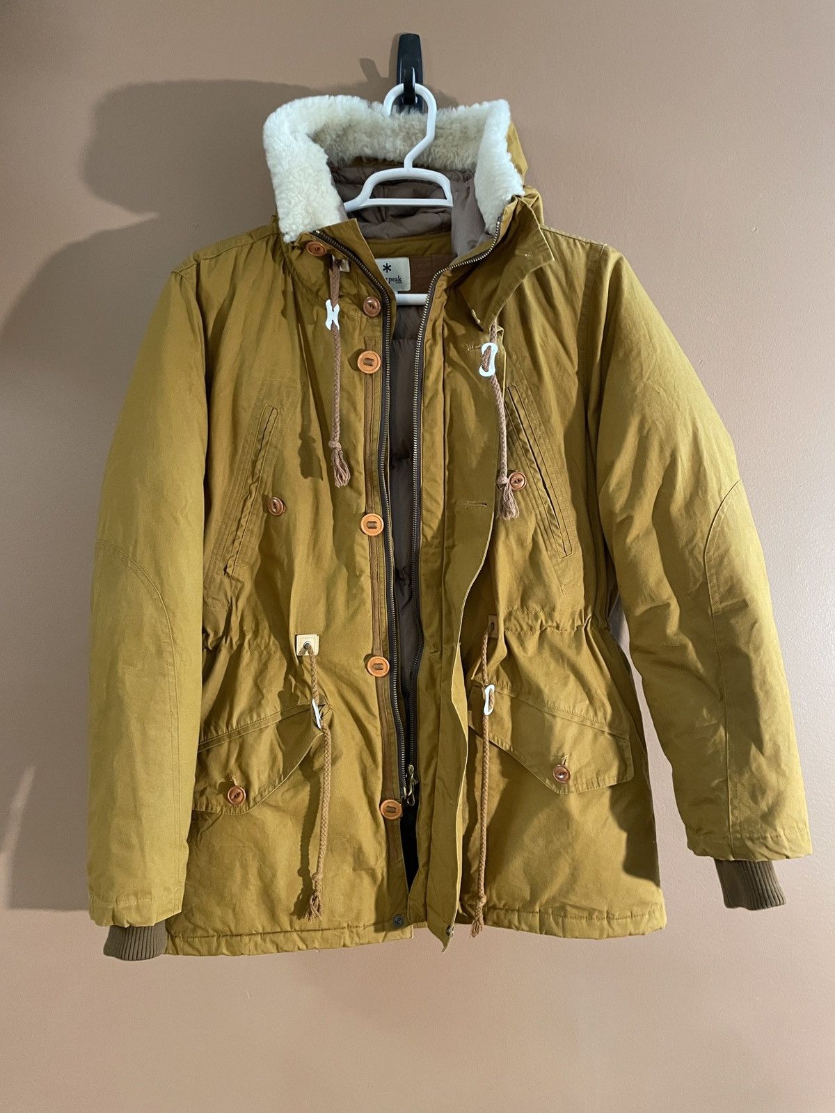 image of Snow Peak Down Jacket In Beige/ Dark Orange, Men's (Size Large)