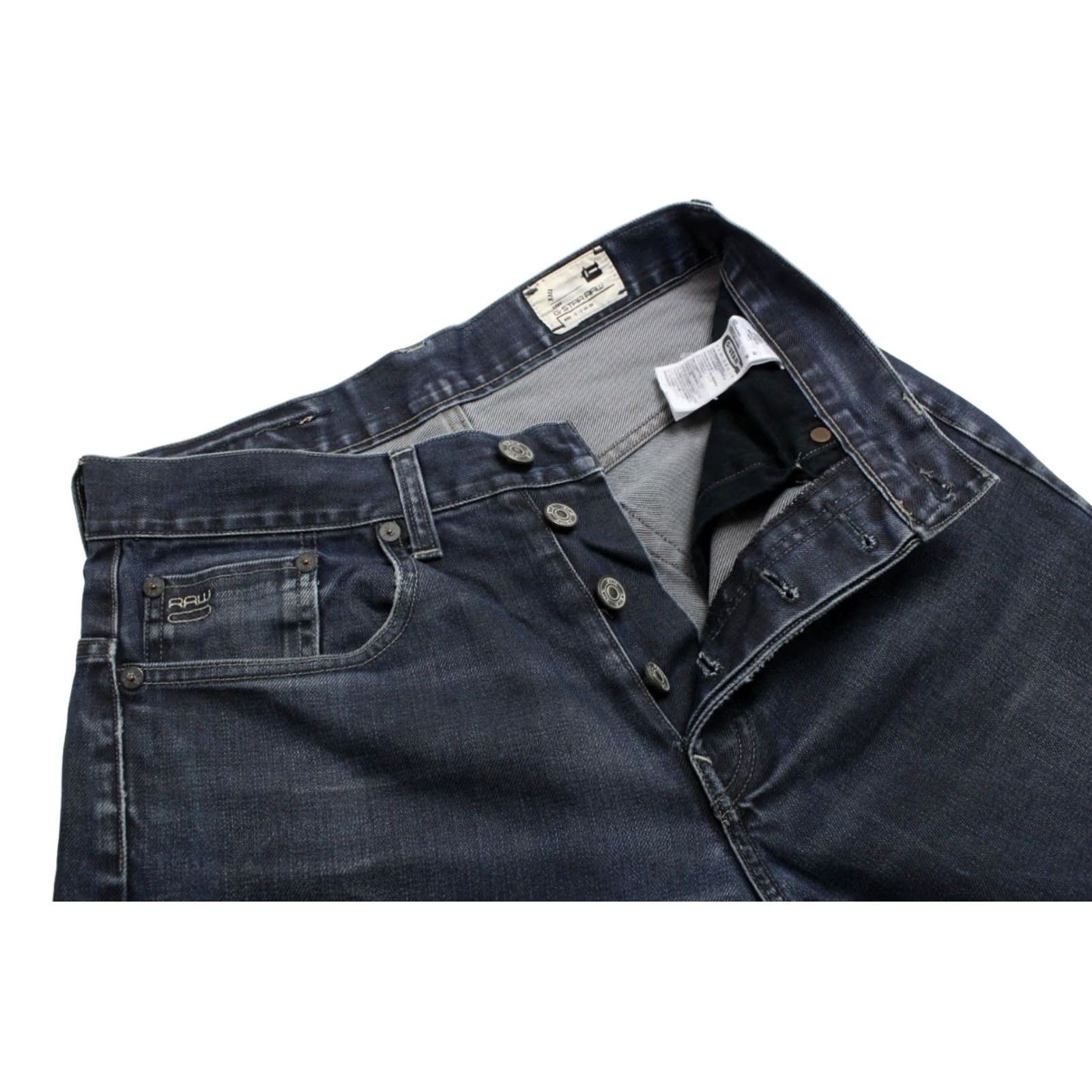 G-Star G-STAR Porter Straight Jeans Men's W31/L33 Whiskers Button Fly Dark Denim Casual Jeans Size US 31 - 4 Thumbnail