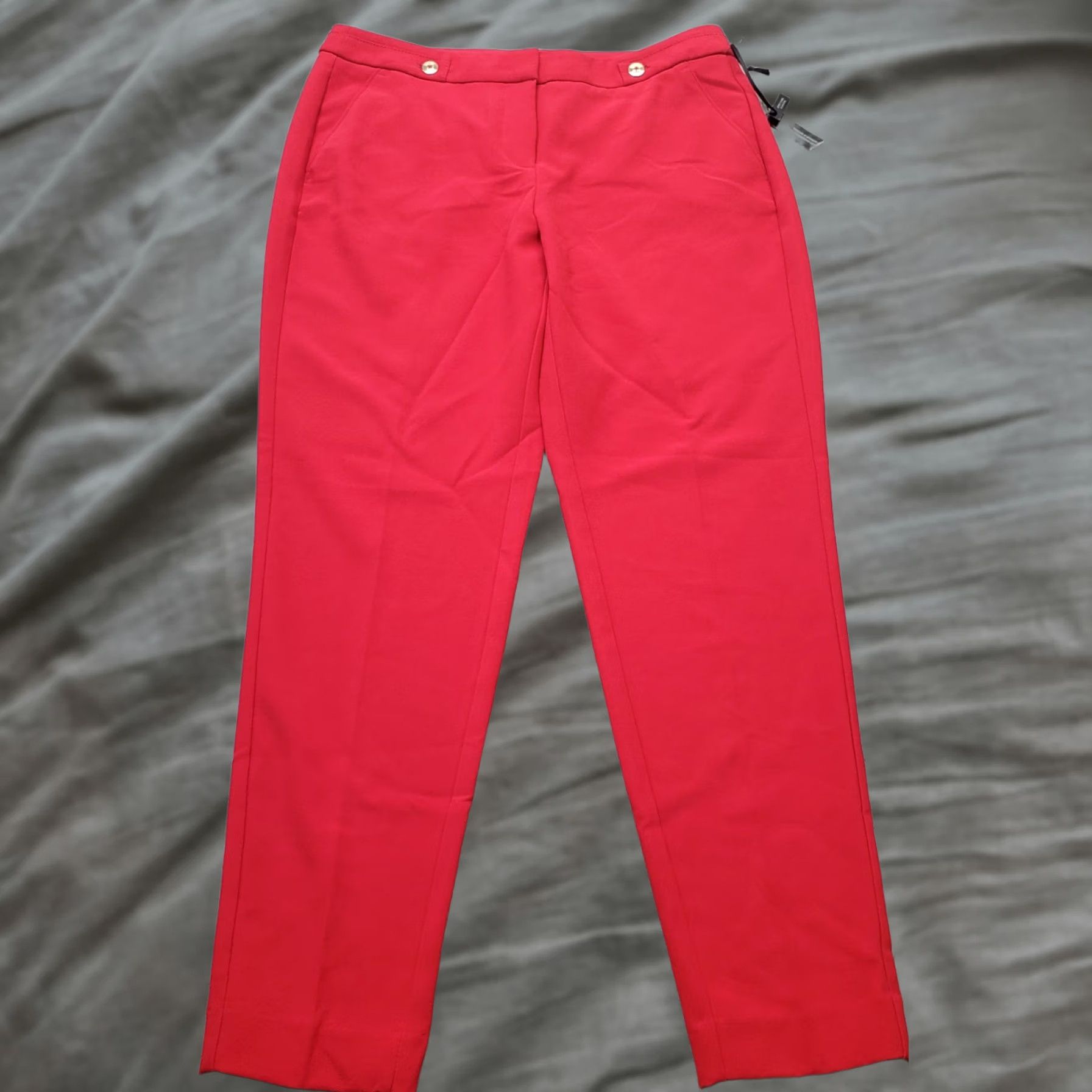 White House Black Market White House Black Market Pants Womens 4R Red Stretch Tapered Ankle 27.75 Inseam 35.5 Outseam Draped Clean NWT Size 27" / US 4 / IT 40 - 1 Thumbnail