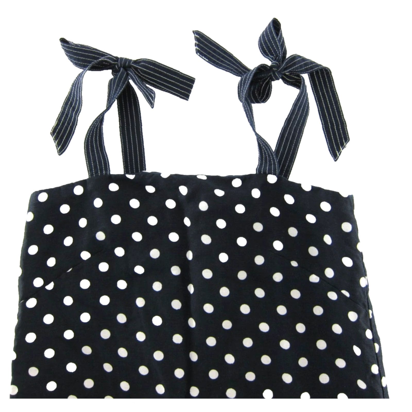 J.Crew J.CREW Linen Navy Blue White Polka Dot Tie Shoulder Smock Tank Sun Dress 4 Size S / US 4 / IT 40 - 4 Thumbnail