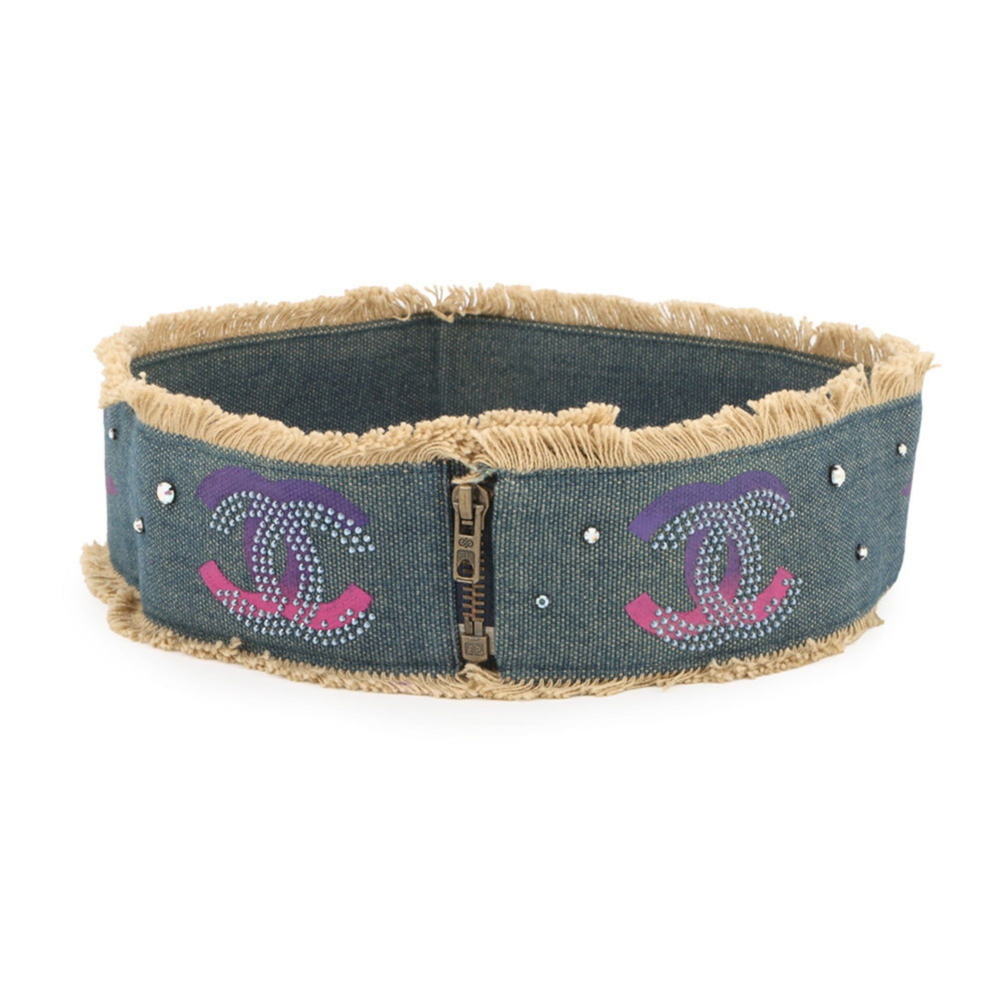 Chanel Coco Mark Rhinestone Denim Belt 01 P CHANEL