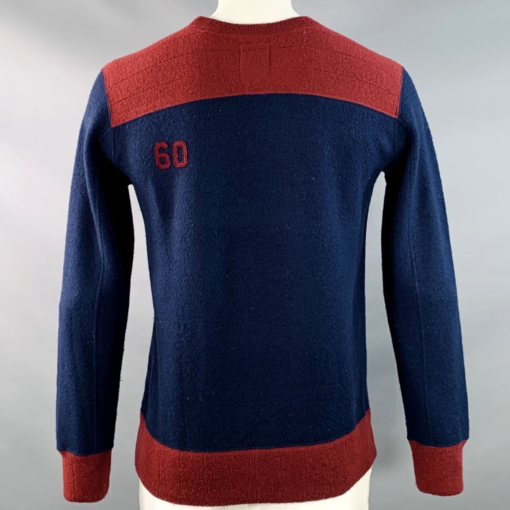 Visvim VISVIM Size L Navy Burgundy Color Block Wool Crew-Neck Sweater Size US L / EU 52-54 / 3 - 3 Thumbnail