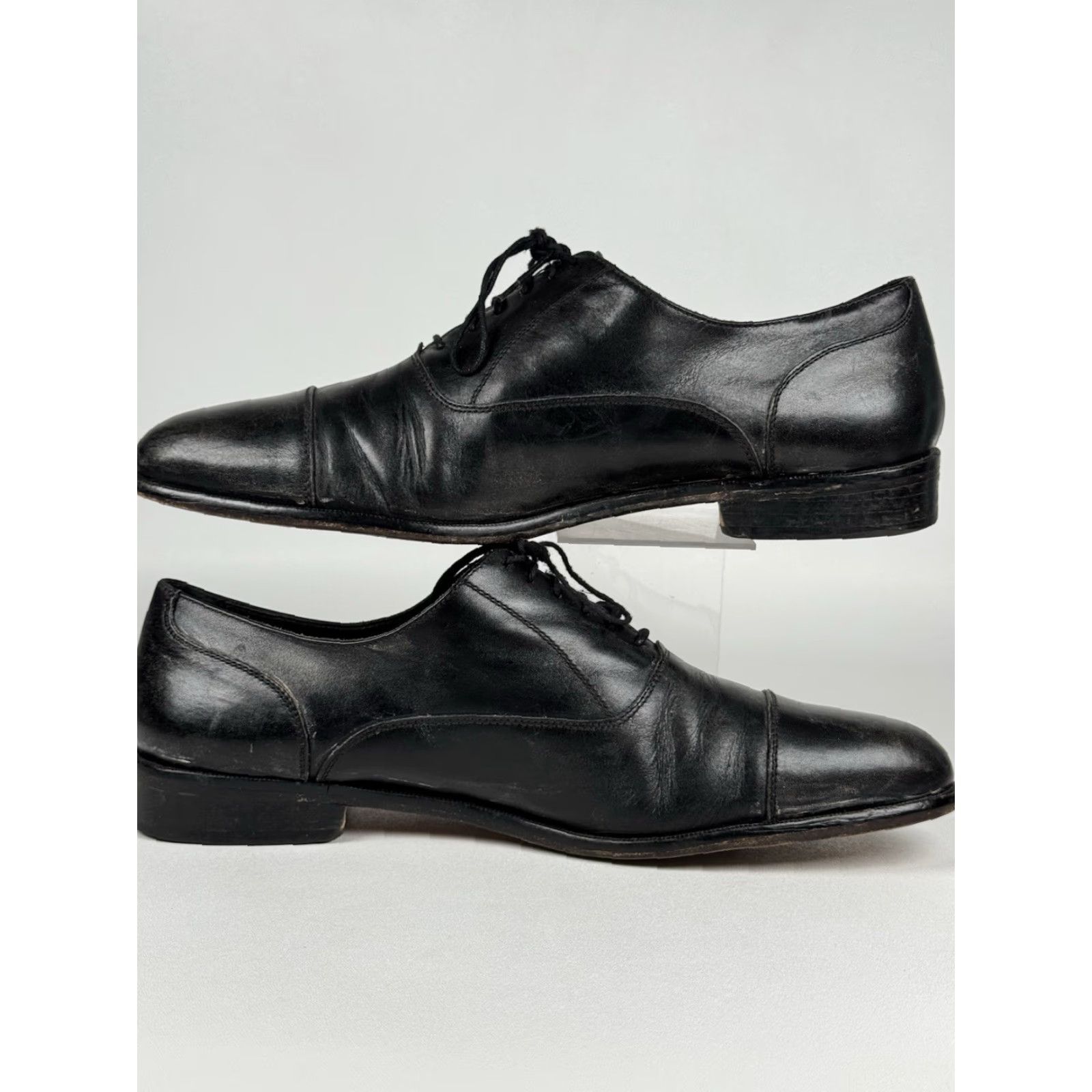 Vintage Broletto Men's Dress Shoe Cap Toe Lace Up Oxfords Black Leather Made In Italy 11 M Size ONE SIZE - 4 Thumbnail