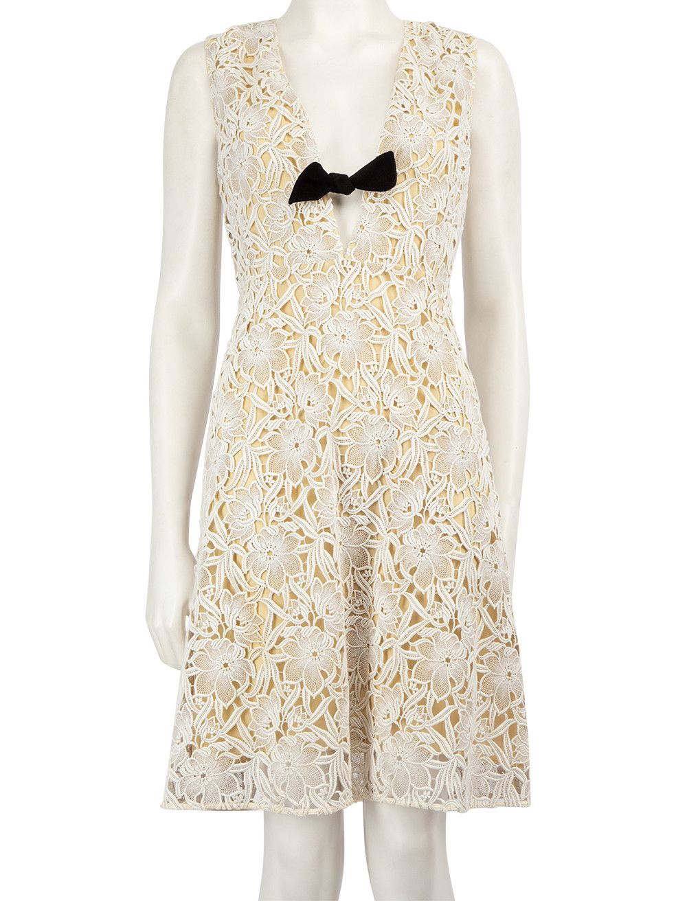image of Burberry White Floral Lace Bow Detail Dress, Women's (Size Medium)