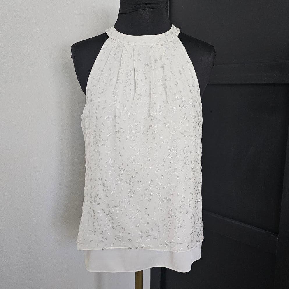 Diane von Furstenberg DVF Diane Von Furstenberg Parvay White/Metallic Silk Top 4 Size S / US 4 / IT 40 - 3 Thumbnail