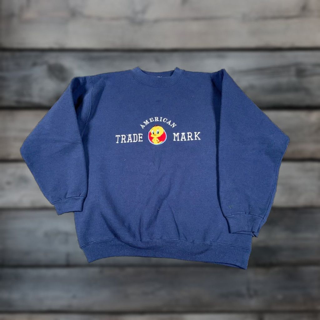 Vintage VTG Looney Tunes Tweety Bird Sweatshirt Dark Blue Embroidered Adult Medium Long Sleeve Crew Neck Pullover 90s Cartoon Retro Mens Size US M / EU 48-50 / 2 - 1 Thumbnail