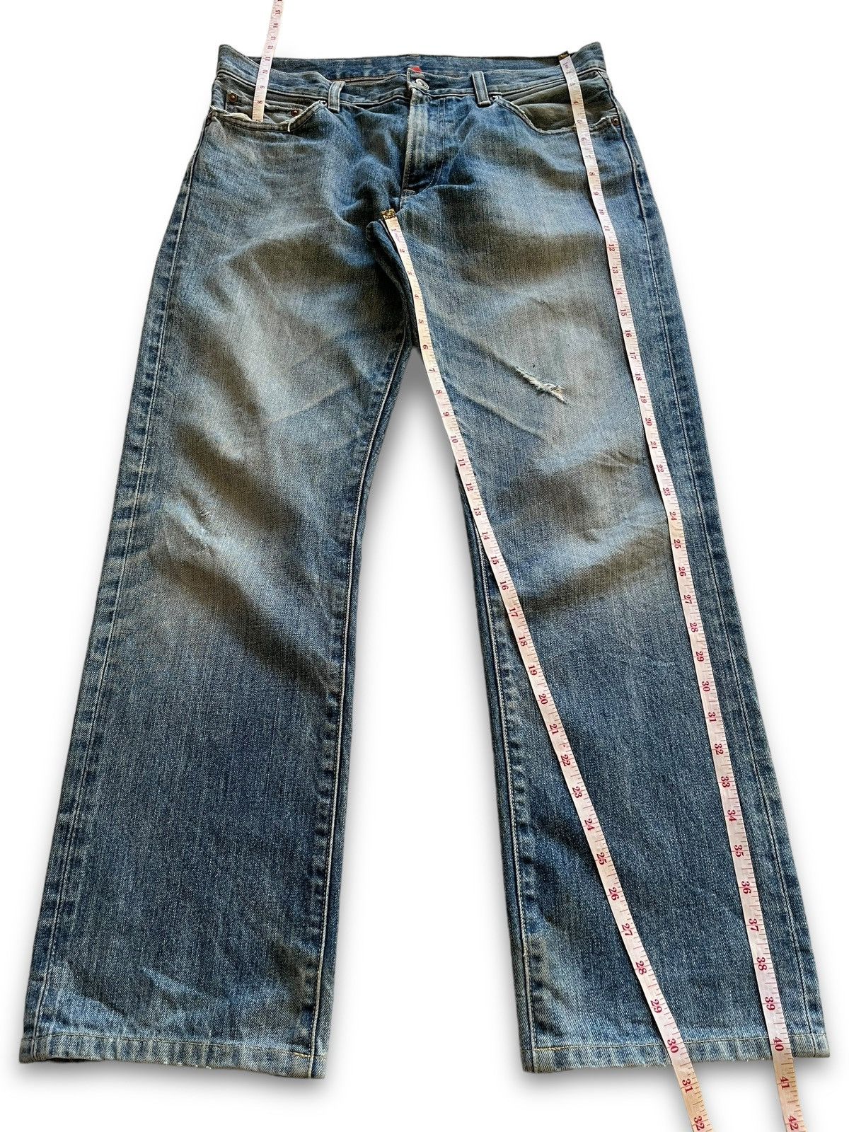 Japanese Brand Vintage Uniqlo Blue Wash Distressed Baggy Jeans 35x31 Size US 35 - 11 Thumbnail