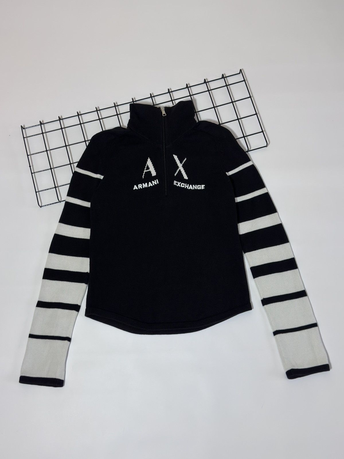 Armani Exchange Armani Exchange (A|X) Vintage 1/4 Zip Striped Knit Sweater Size L / US 10 / IT 46 - 1 Thumbnail