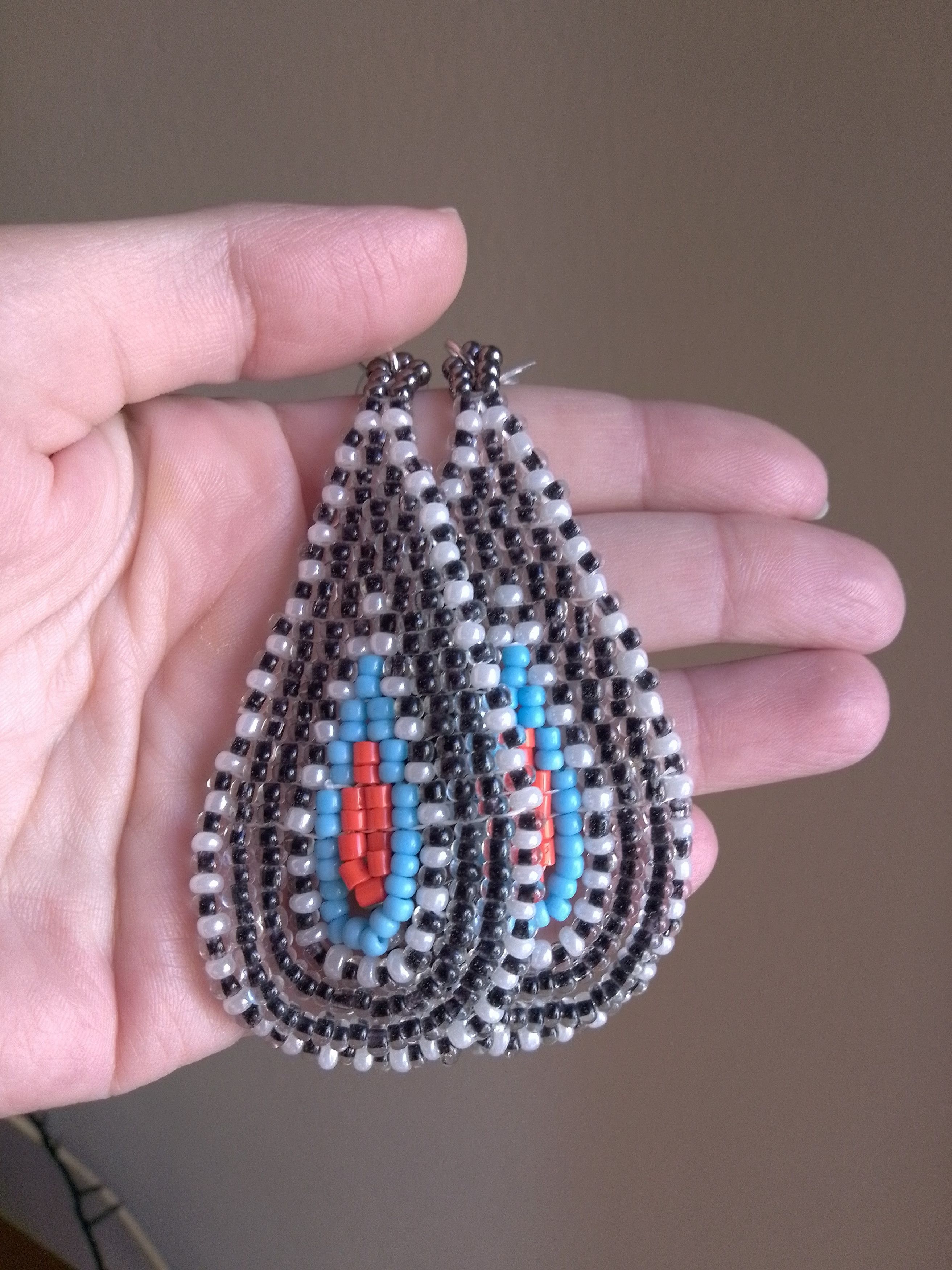 Handmade Earrings Extra Long Ethnic Style Black Teardrop Shape Size ONE SIZE - 3 Thumbnail