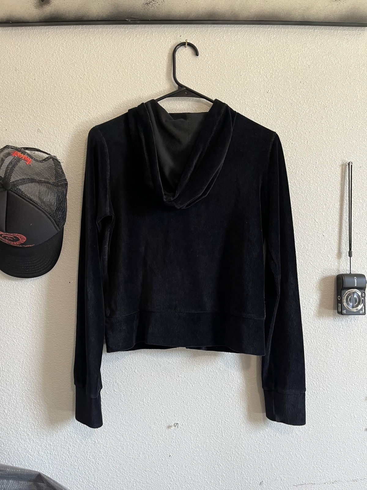 Bebe Y2K Bebe Black Velour Zip-Up Hoodie w/ Rhinestone Logo (L) Size L / US 10 / IT 46 - 2 Thumbnail