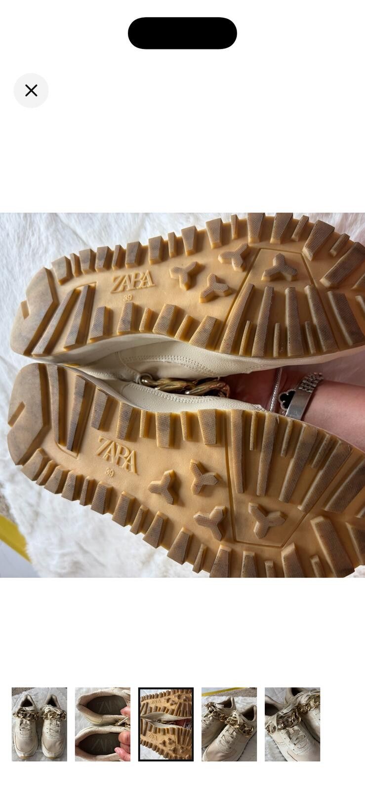 Zara Zara Cream Sneakers with Gold Chain Accent Size US 8 / IT 38 - 3 Thumbnail