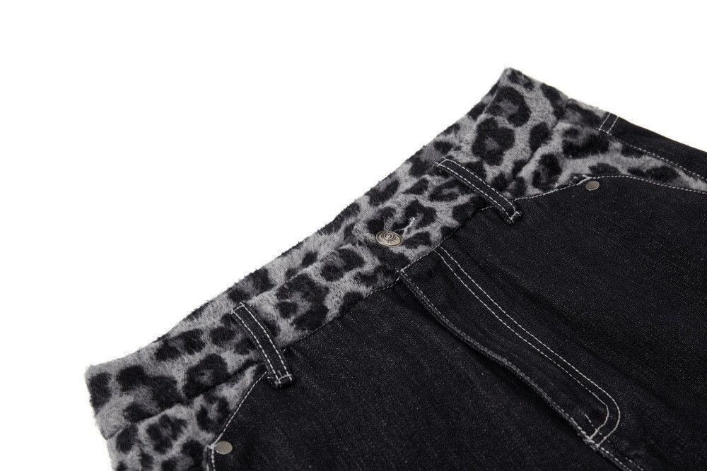 Jean Men's loose-fitting wide-leg leopard print patchwork jeans Size US 32 / EU 48 - 3 Thumbnail