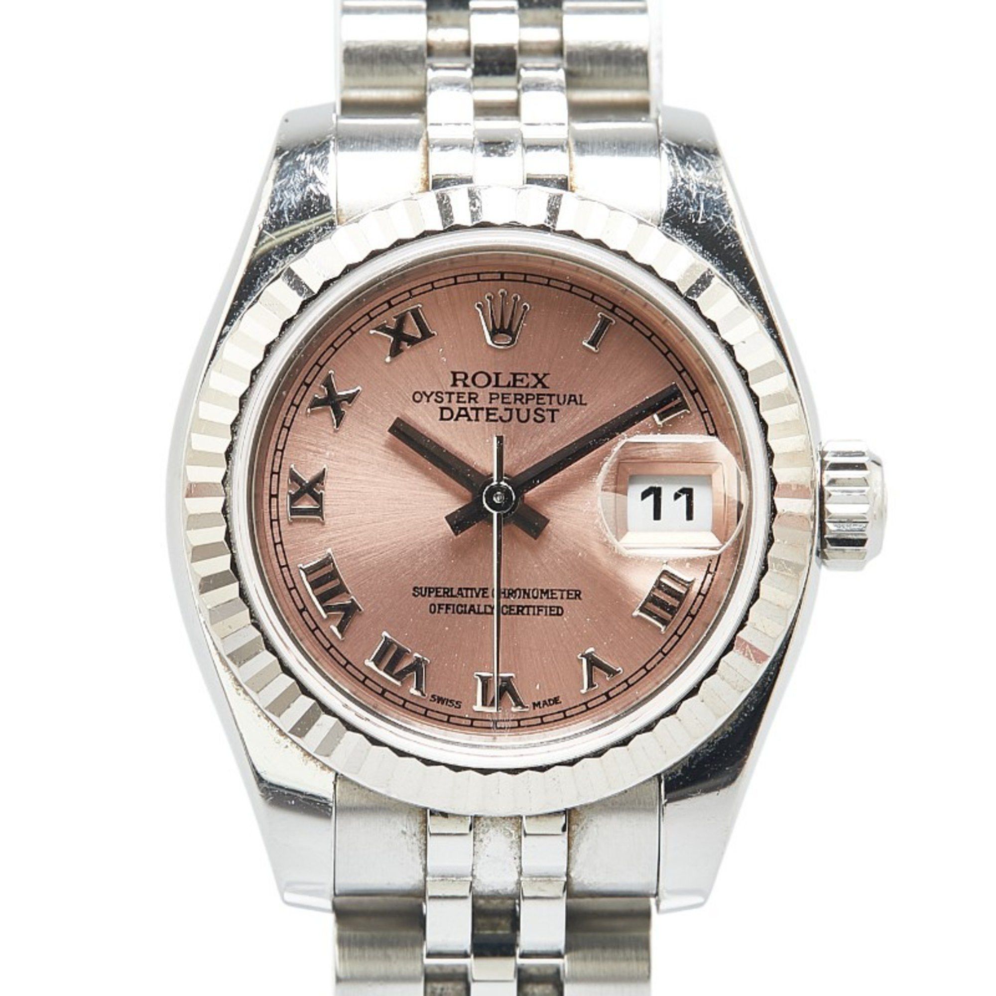 Rolex Datejust Watch 179174 Automatic Pink Dial Stainless Steel K18Wg White Gold Ladies Rolex, Women's