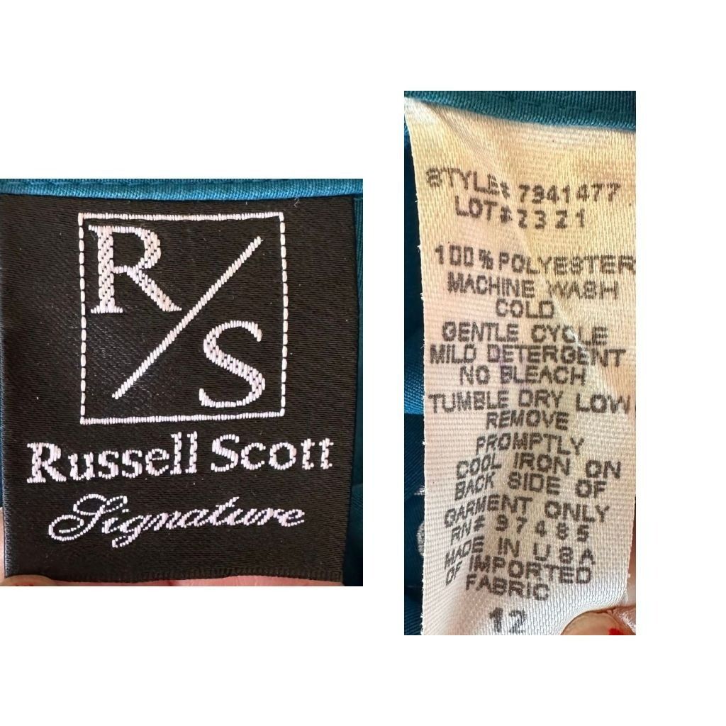 Designer × Vintage VTG Russell Scott Signature Blouse 12 Teal Metallic Silve Size XL / US 12-14 / IT 48-50 - 12 Thumbnail