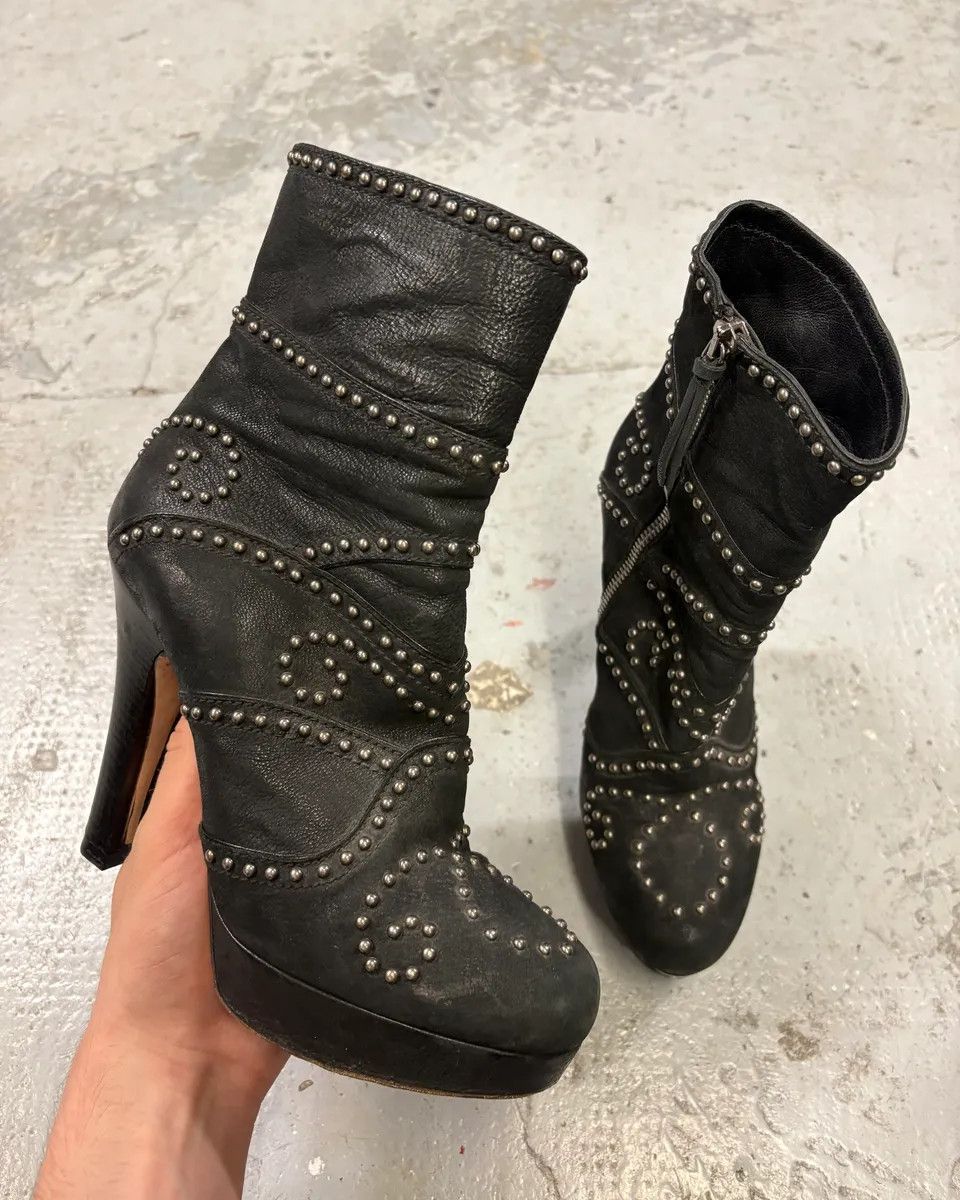 Archival Clothing x Miu Miu 2000S Miu Miu Studded Black Leather Heel Shoes, Women's (Size 6.5)