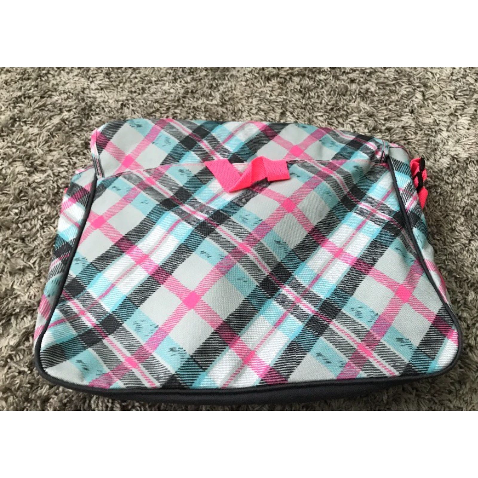 Pinko Crossbody Messenger School Bag Pink Gray Plaid Adjustable Strap Compartments Size ONE SIZE - 7 Thumbnail