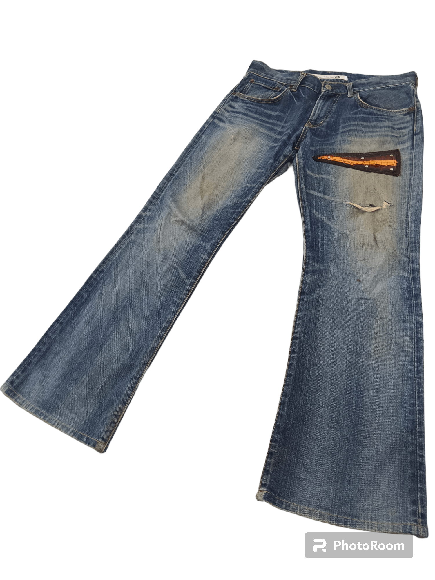 Edwin Crocodile Skin Leather Patchwork Distressed Flare Denim Size US 29 - 1 Thumbnail
