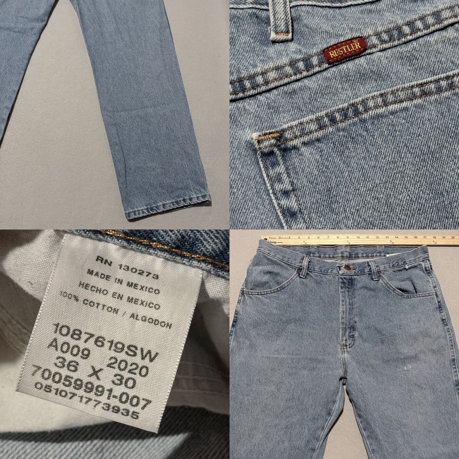 Denime Rustler Jeans Men Denim Light Wash 5-Pocket Pockets Regular Straight Zip Fly 36x30 Blue Jeans Size US 36 / EU 52 - 8 Thumbnail