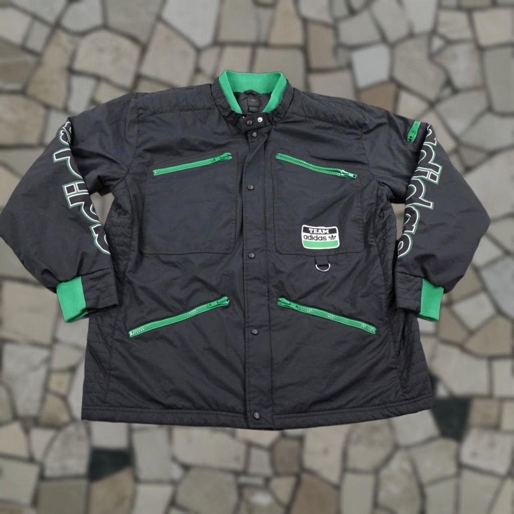 Adidas VINTAGE adidas Jacket Mens L Black Green Team Full Zip Snap Up Racing Coat Size US L / EU 52-54 / 3 - 1 Thumbnail