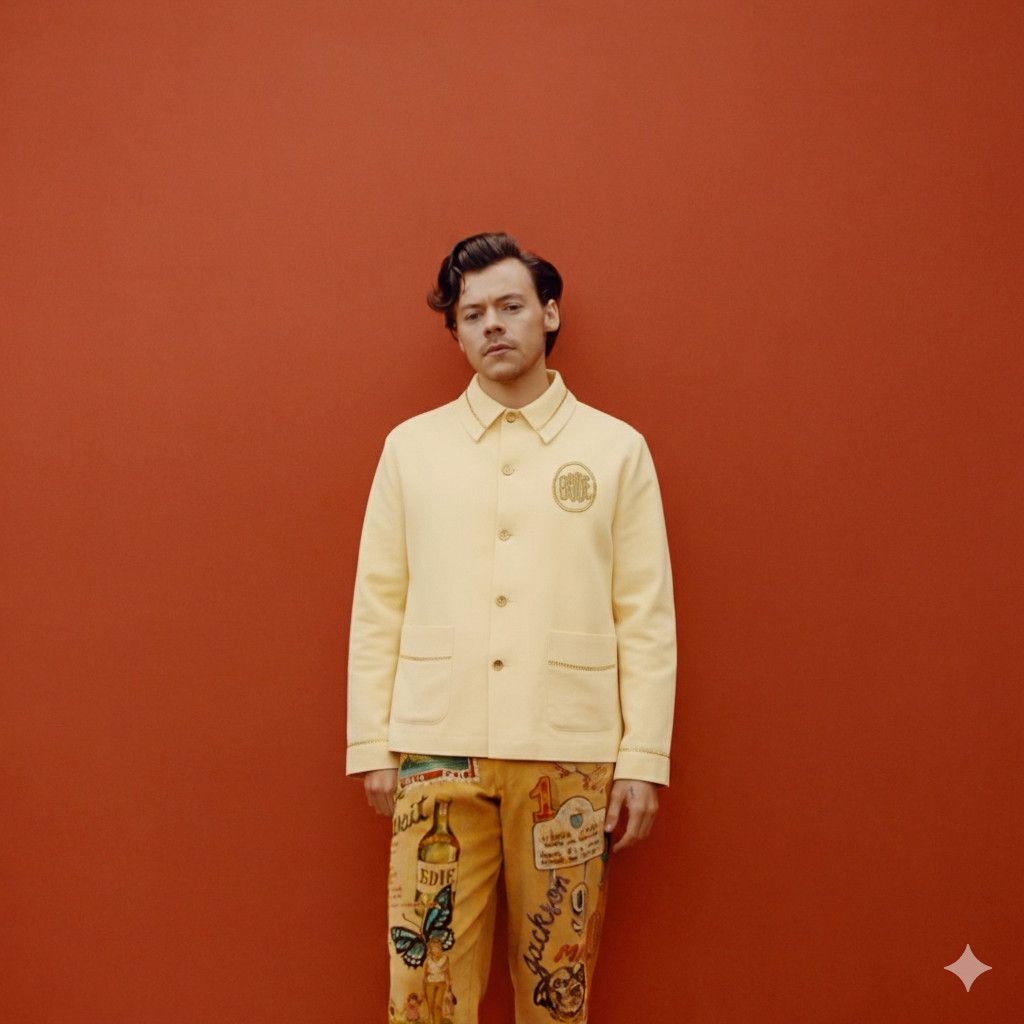 Beaded Chore Shirt Jacket Worn by Harry Styles