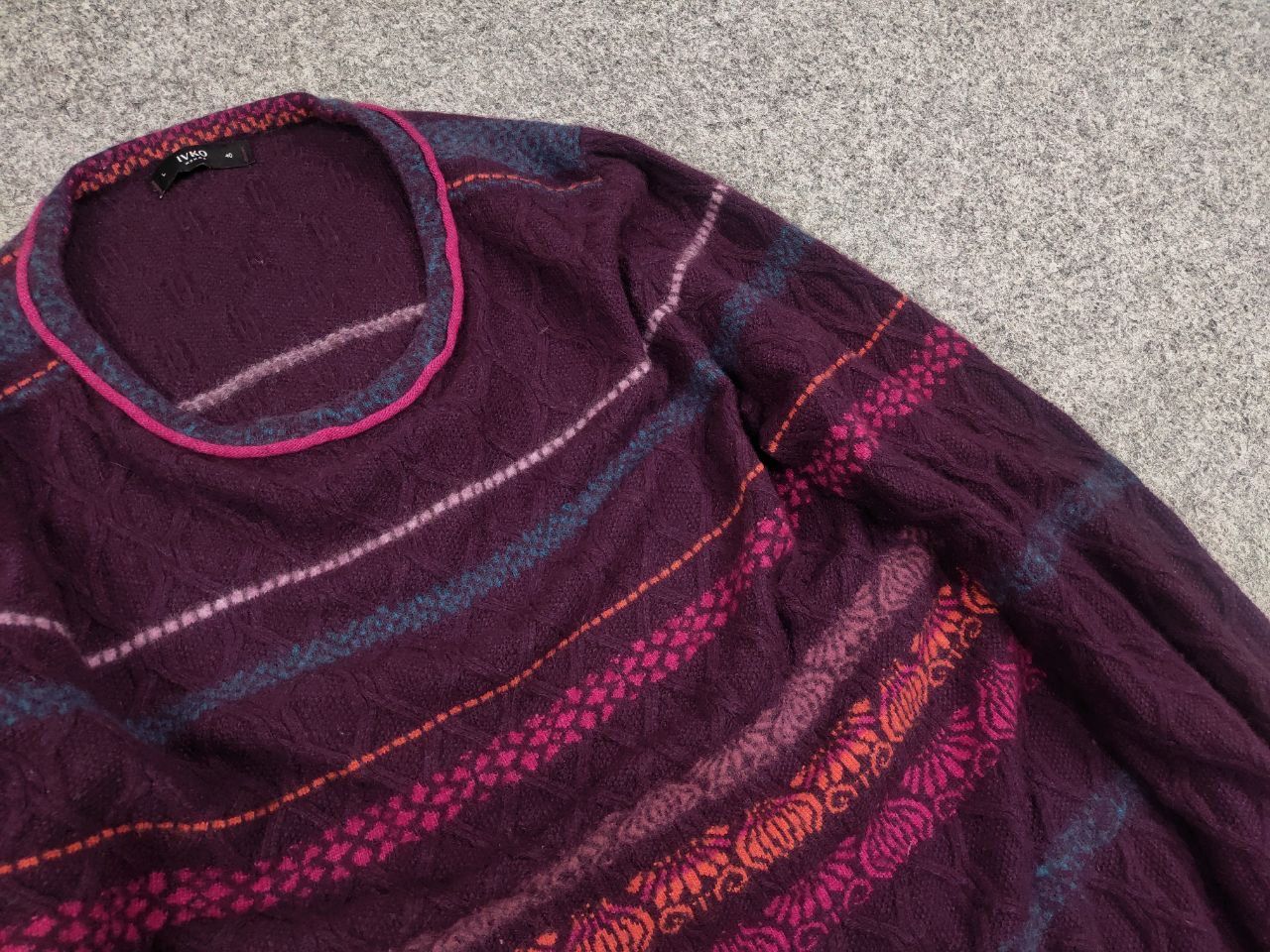 Japanese Brand Ivko Structure pullover pattern Wool blackberry Sweater Size L / US 10 / IT 46 - 11 Thumbnail