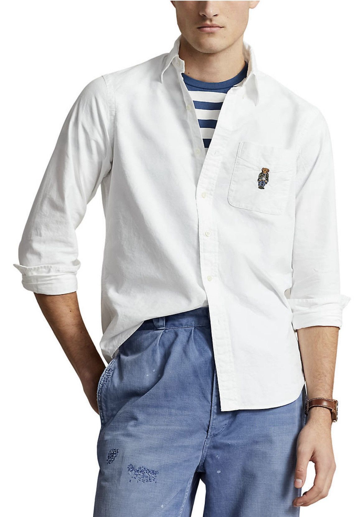 image of Polo Ralph Lauren Classic Fit Polo Bear Oxford Shirt in White, Men's (Size 2XL)