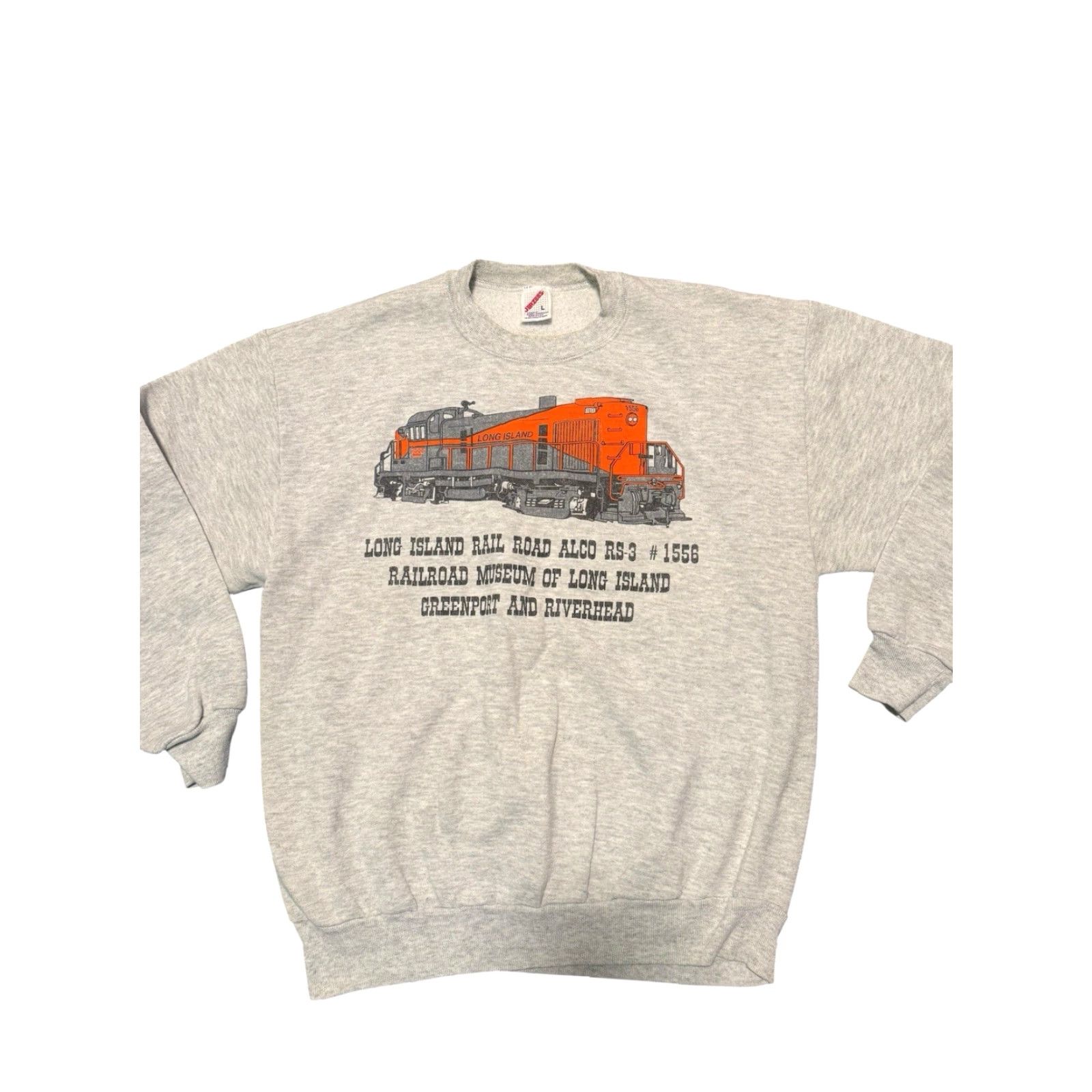 Jerzees VINTAGE Long Island Railroad (LIRR) ALCO RS-3 #1556 GRAY Sweatshirt L Navy Jersey Jerzees Unisex Adults Crew Neck Pullover Graphic Print Train 90s USA Size US L / EU 52-54 / 3 - 6 Thumbnail