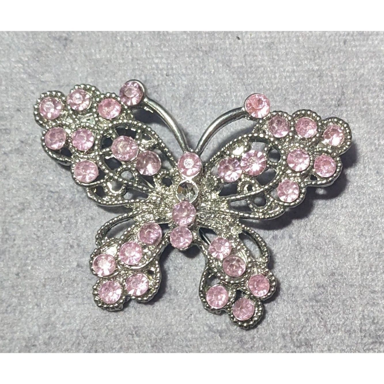 Other Fairycore Pink Gemmed Silver Tone Butterfly Brooch Size ONE SIZE - 5 Thumbnail