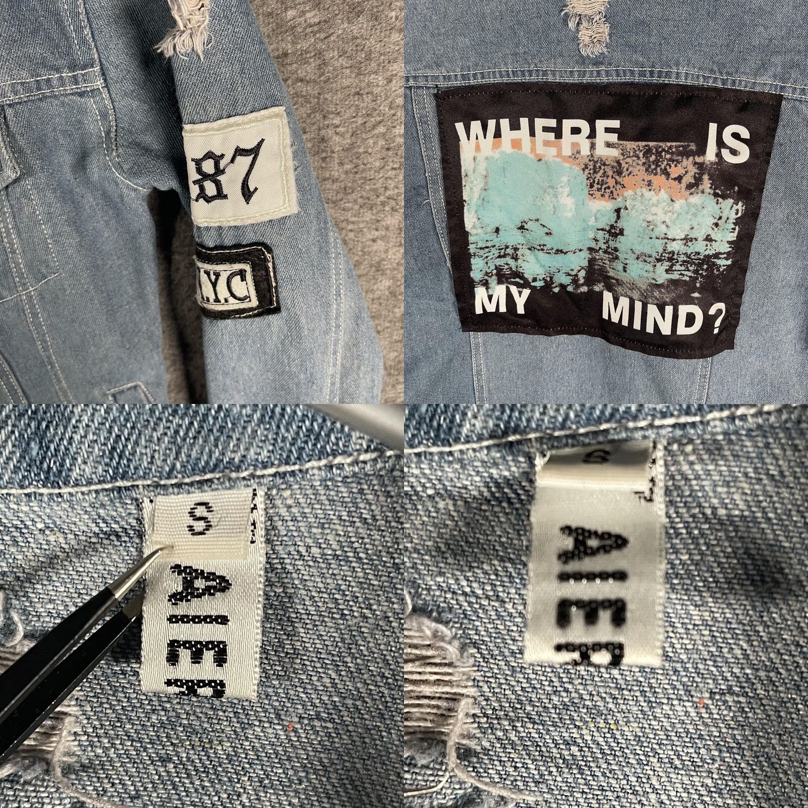 Denime Where Is My Mind Jacket Mens S Blue Denim Distressed NYC Bomber Grunge Shirt/Hoodie? Size US S / EU 44-46 / 1 - 8 Thumbnail