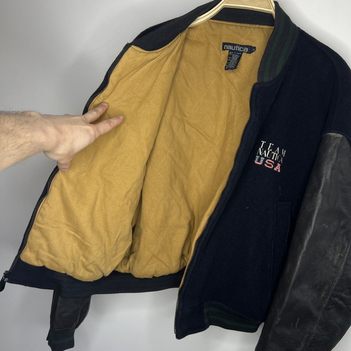 Nautica × Vintage Vintage 80s Nautica G-1 Flight Leather Wool Bomber Jacket Size US L / EU 52-54 / 3 - 13 Thumbnail