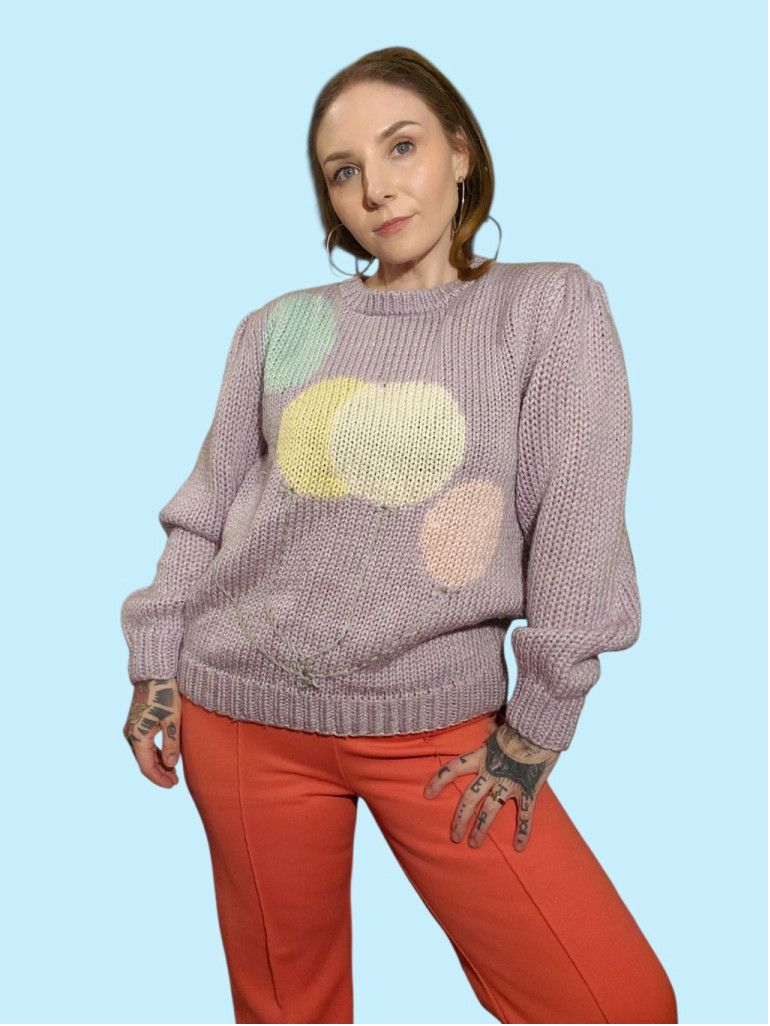 Kanata Hand Knits Vintage 80s Hand Knit Pastel Purple Balloon Sweater Size L / US 10 / IT 46 - 2 Thumbnail