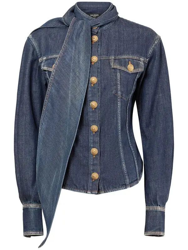 Balmain o1y0525 Denim Jacket in Blue Size S / US 4 / IT 40 - 1 Thumbnail