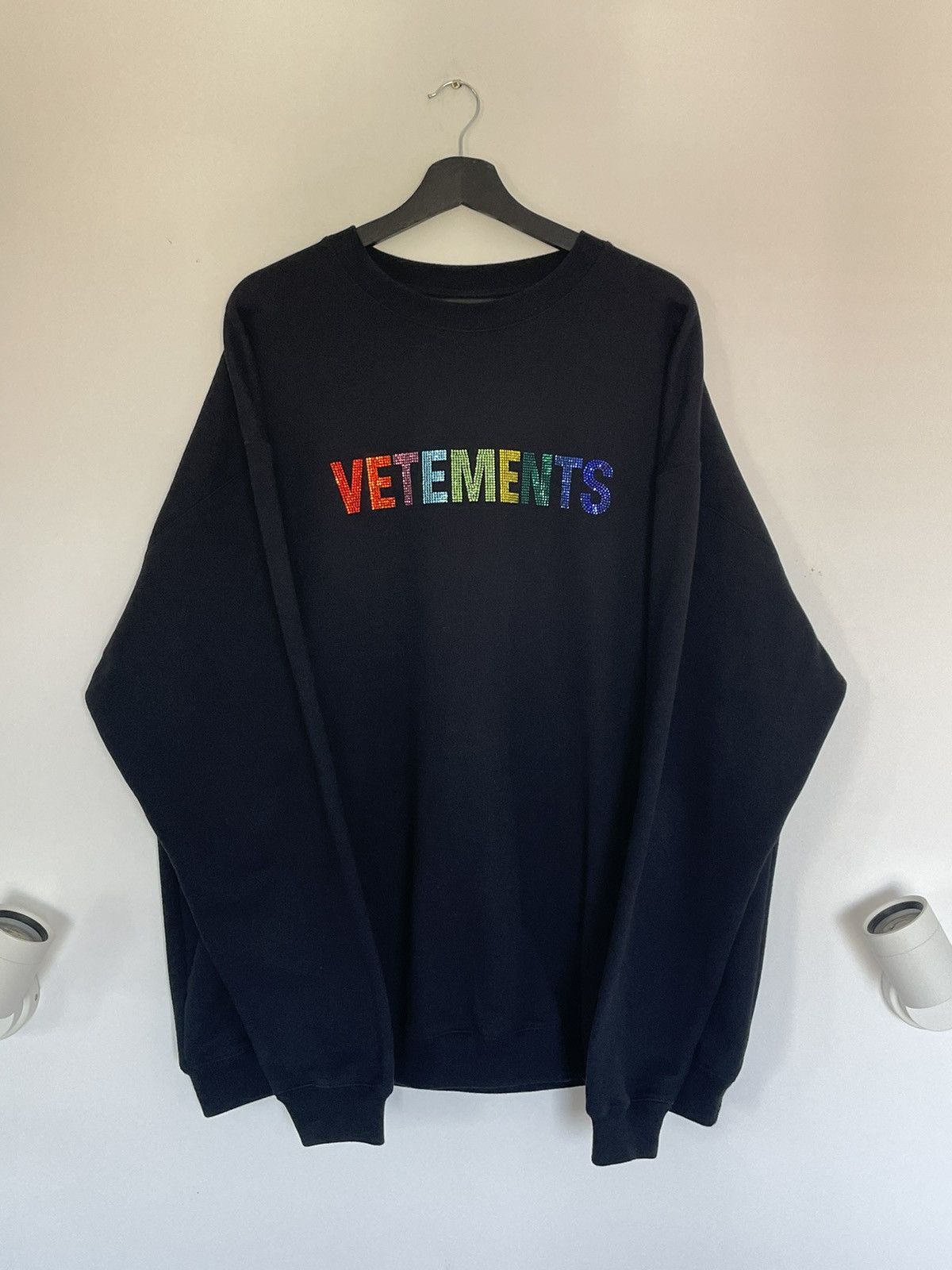 Pre-owned Vetements Bling Crystal Logo Crew In Black