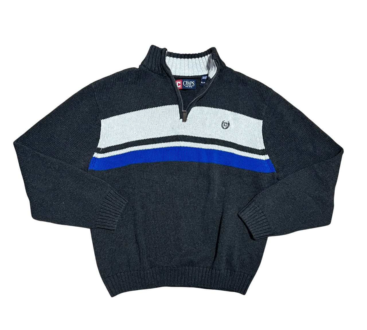 Chaps Chaps Gray, Blue & White Vintage Quarter Zip Sweater Size US XL / EU 56 / 4 - 1 Thumbnail
